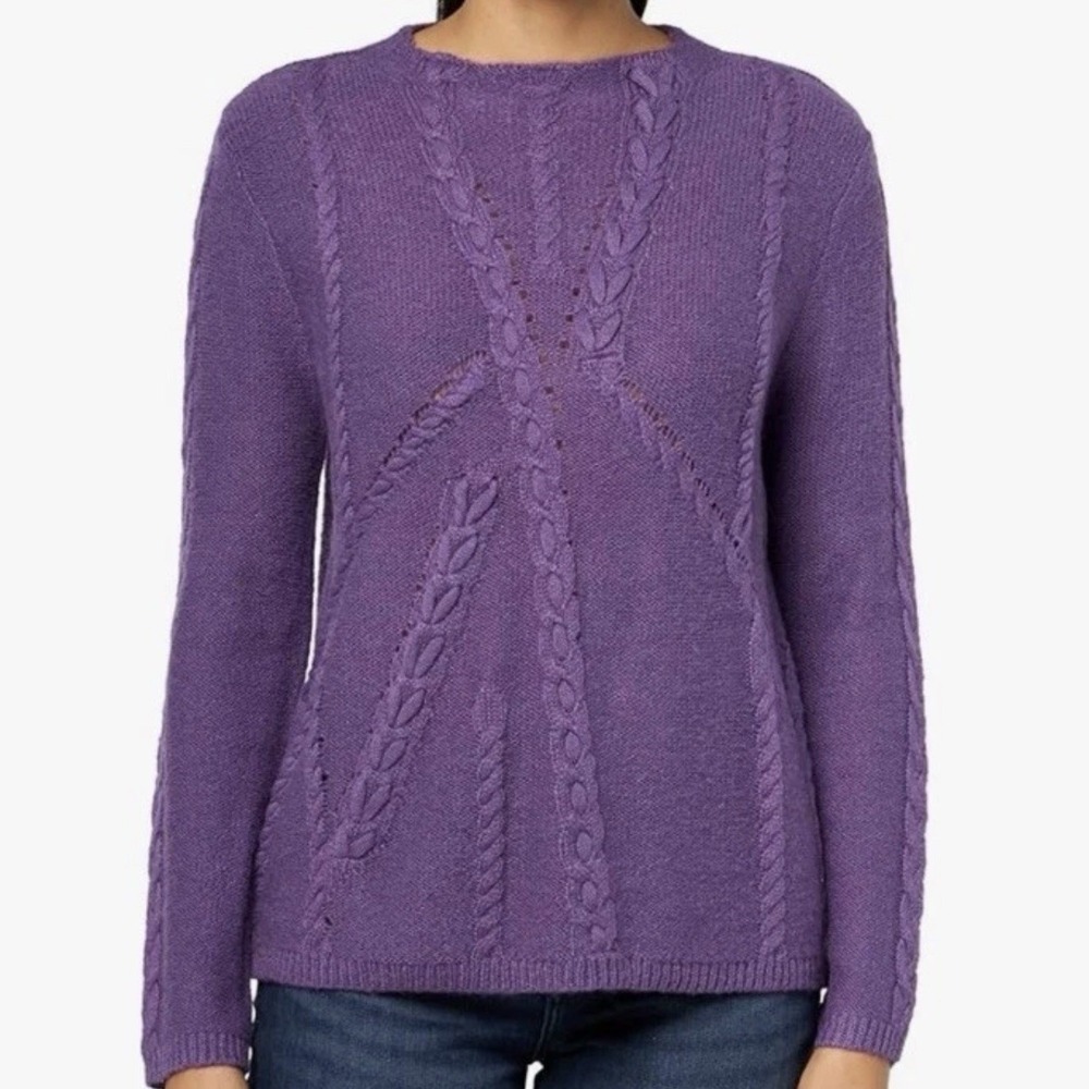 Tru Lux Jeans Wool Blend Grape Sweater Large Asymmetrical Cable Knit Mock NWT